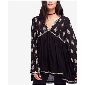 Free People Diamond Embroidered Long Sleeve Top